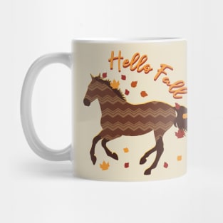 Hello Fall - Cute And Cozy Brown Chevron Autumn Horse Mug